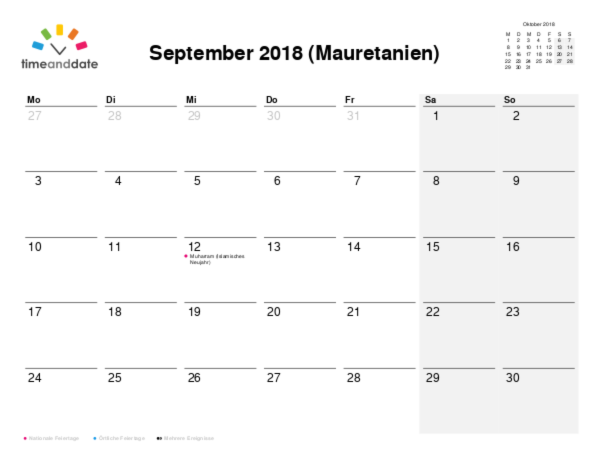 Kalender für 2018 in Mauretanien