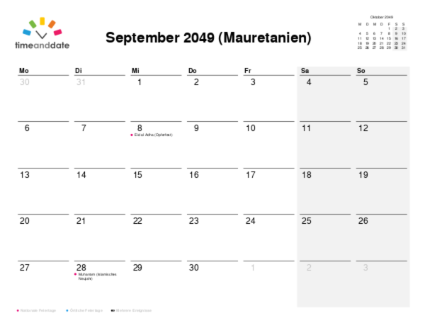 Kalender für 2049 in Mauretanien
