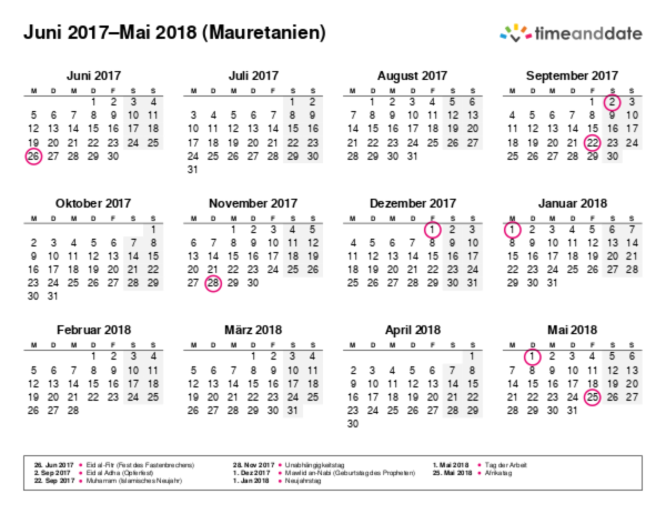 Kalender für 2017 in Mauretanien