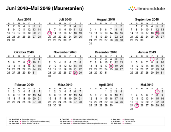 Kalender für 2048 in Mauretanien