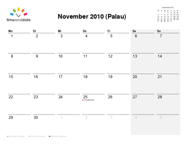 Kalender für 2010 in Palau