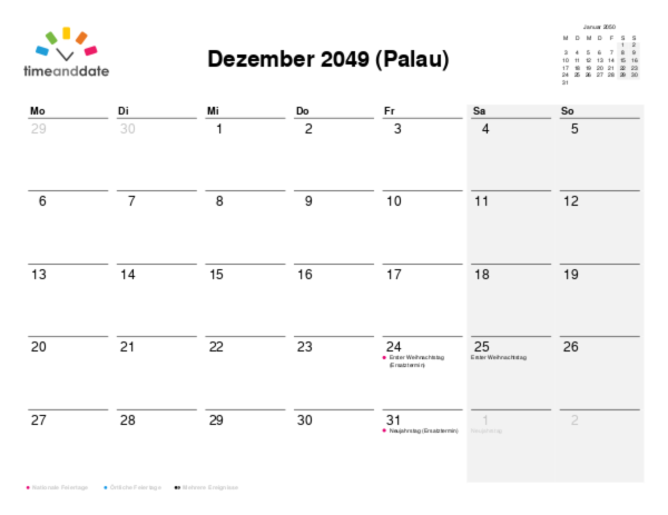 Kalender für 2049 in Palau