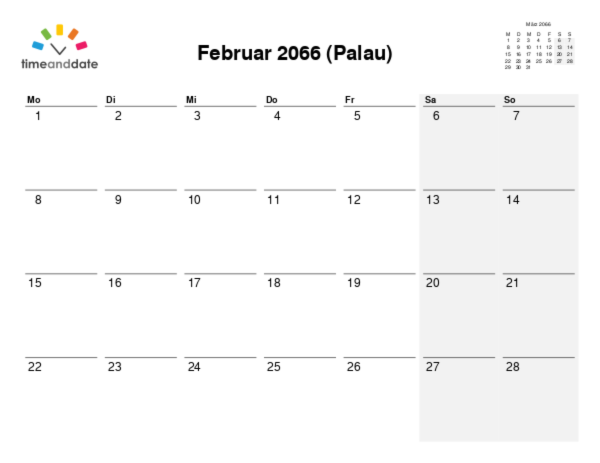 Kalender für 2066 in Palau