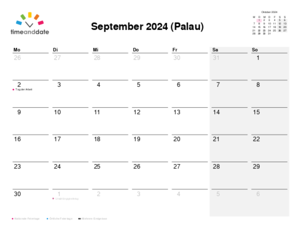 Kalender für 2024 in Palau