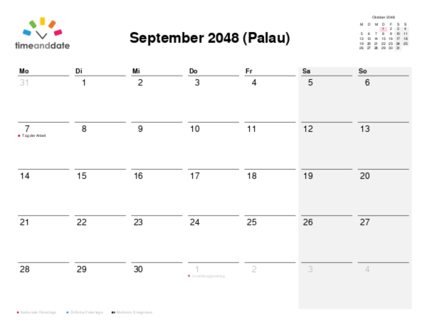 Kalender für 2048 in Palau