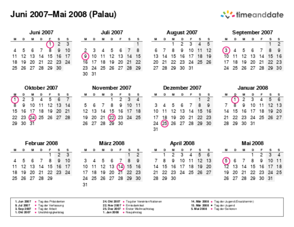 Kalender für 2007 in Palau