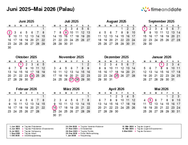 Kalender für 2025 in Palau