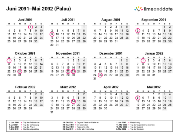 Kalender für 2091 in Palau