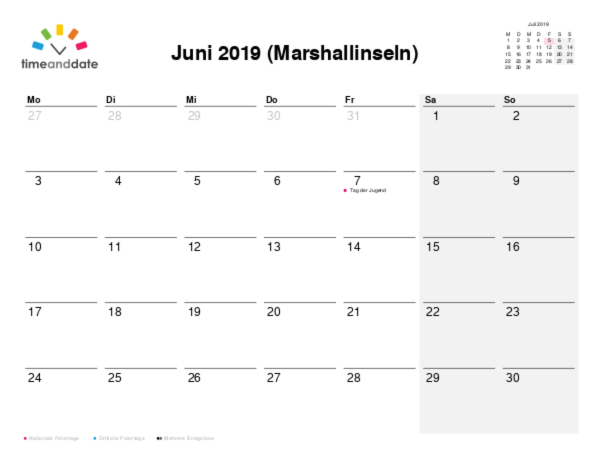 Kalender für 2019 in Marshallinseln