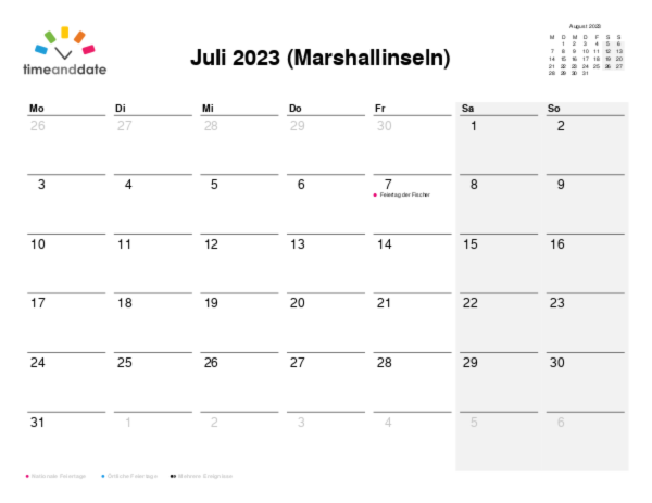 Kalender für 2023 in Marshallinseln