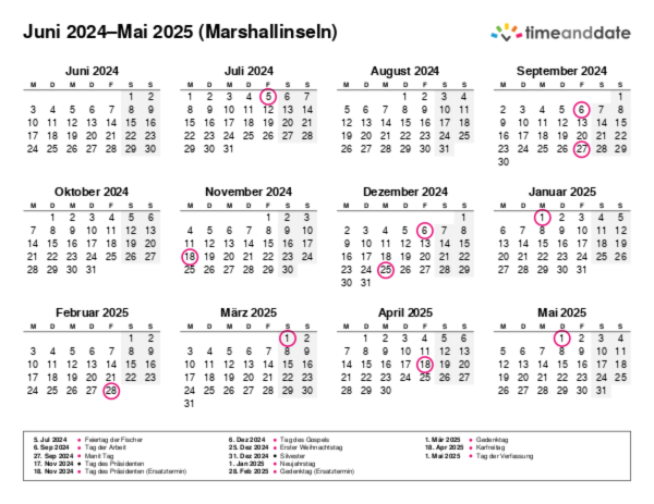 Kalender für 2024 in Marshallinseln