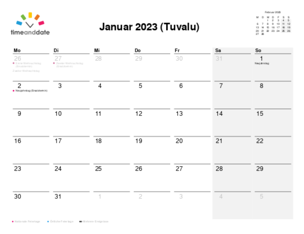 Kalender für 2023 in Tuvalu