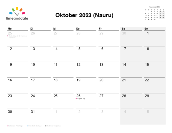 Kalender für 2023 in Nauru