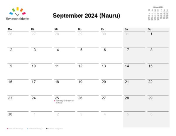 Kalender für 2024 in Nauru