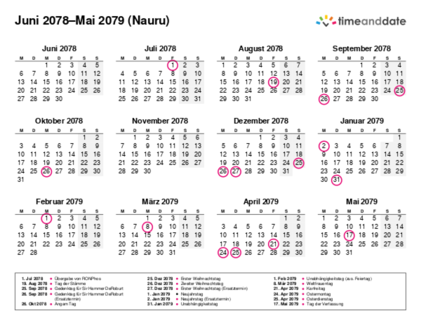Kalender für 2078 in Nauru