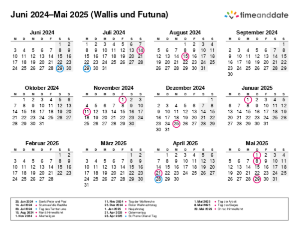 Kalender für 2024 in Wallis und Futuna