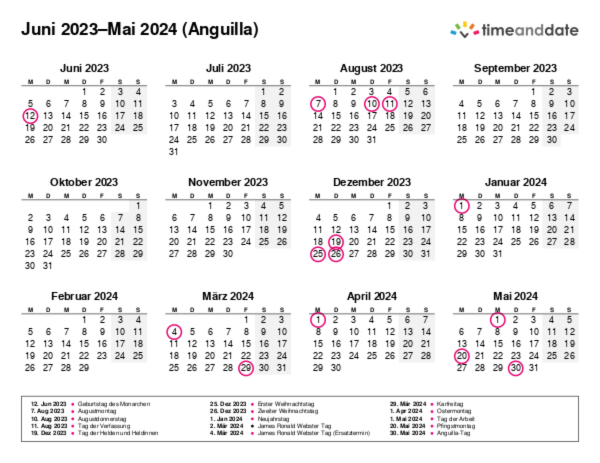 Kalender für 2023 in Anguilla