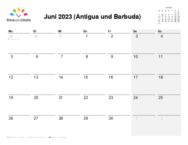 Kalender für 2023 in Antigua und Barbuda
