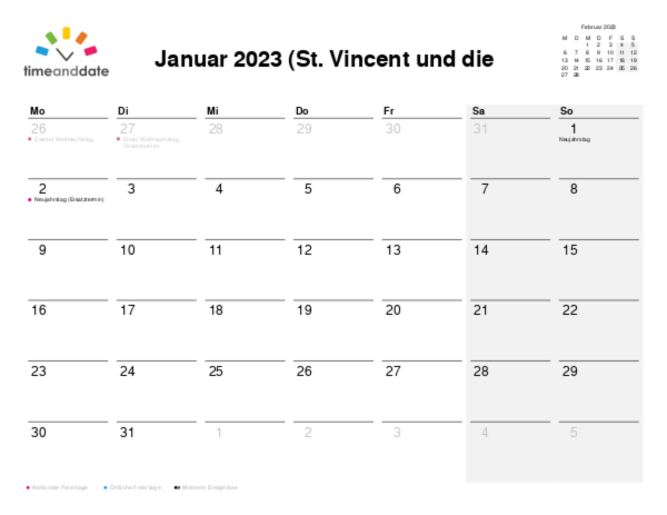 Kalender für 2023 in St. Vincent und die Grenadinen