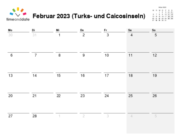 Kalender für 2023 in Turks- und Caicosinseln