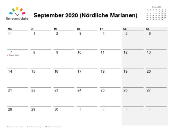 Kalender für 2020 in Nördliche Marianen