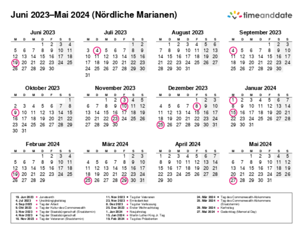 Kalender für 2023 in Nördliche Marianen