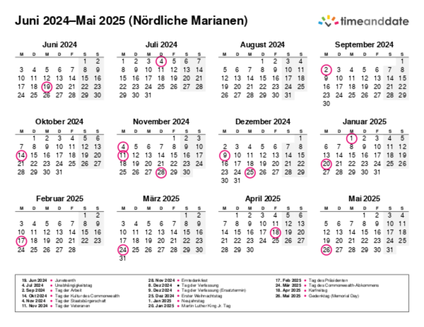 Kalender für 2024 in Nördliche Marianen