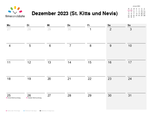 Kalender für 2023 in St. Kitts und Nevis