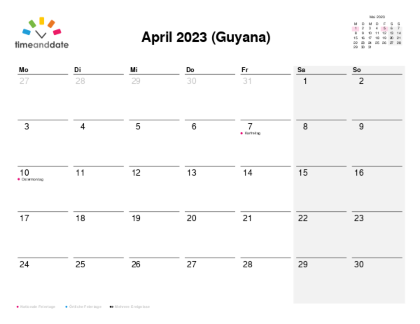 Kalender für 2023 in Guyana