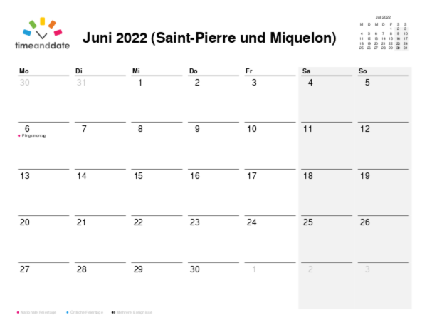 Kalender für 2022 in Saint-Pierre und Miquelon
