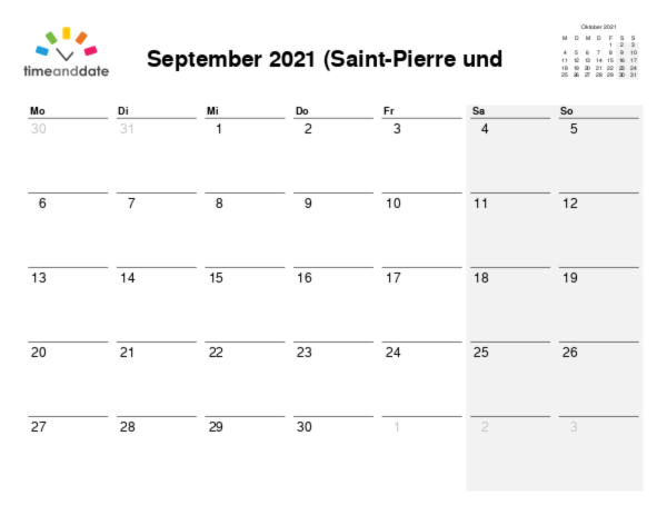 Kalender für 2021 in Saint-Pierre und Miquelon