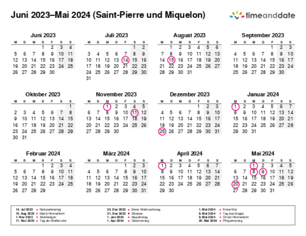 Kalender für 2023 in Saint-Pierre und Miquelon