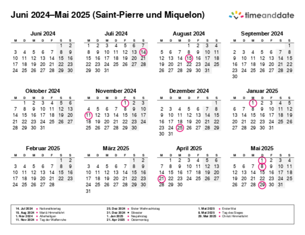 Kalender für 2024 in Saint-Pierre und Miquelon