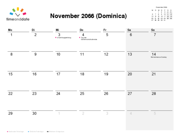 Kalender für 2066 in Dominica