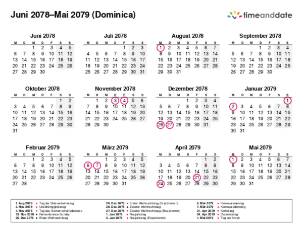 Kalender für 2078 in Dominica
