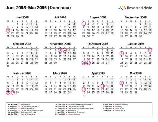 Kalender für 2095 in Dominica