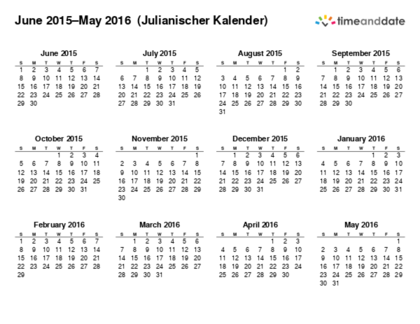 Kalender für 2015 in Julianischer Kalender