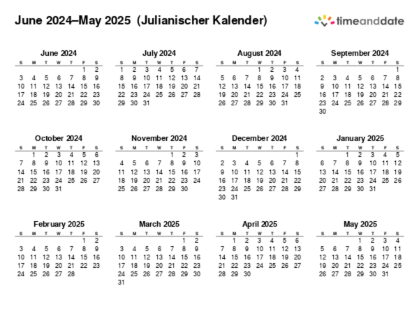 Kalender für 2024 in Julianischer Kalender