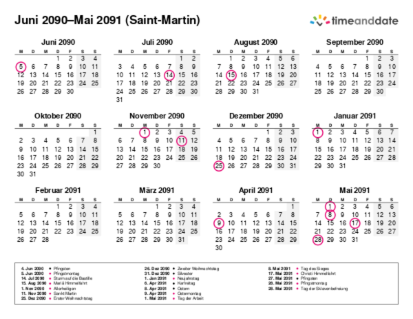 Kalender für 2090 in Saint-Martin