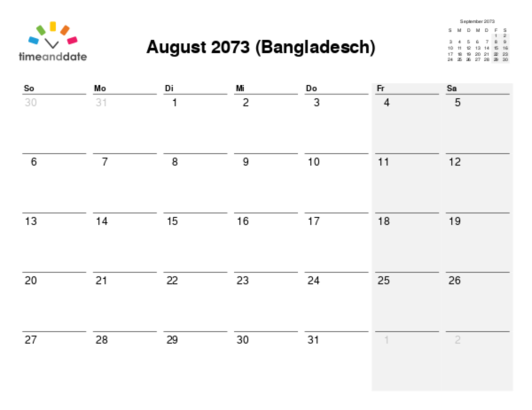 Kalender für 2073 in Bangladesch