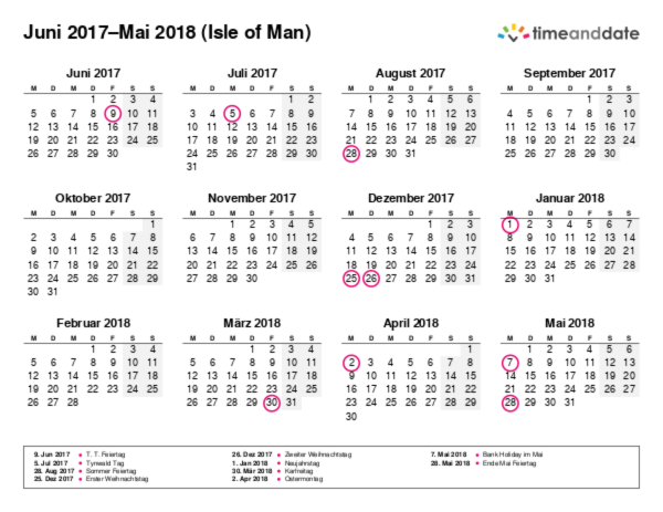 Kalender für 2017 in Isle of Man
