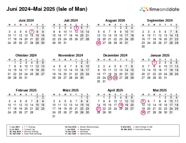 Kalender für 2024 in Isle of Man