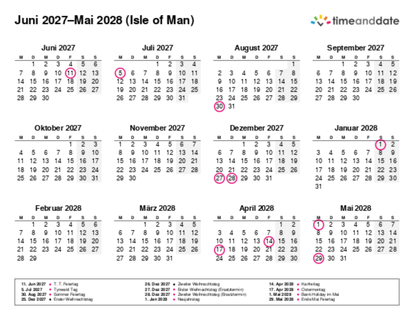 Kalender für 2027 in Isle of Man