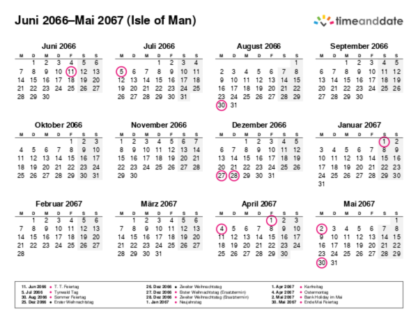 Kalender für 2066 in Isle of Man