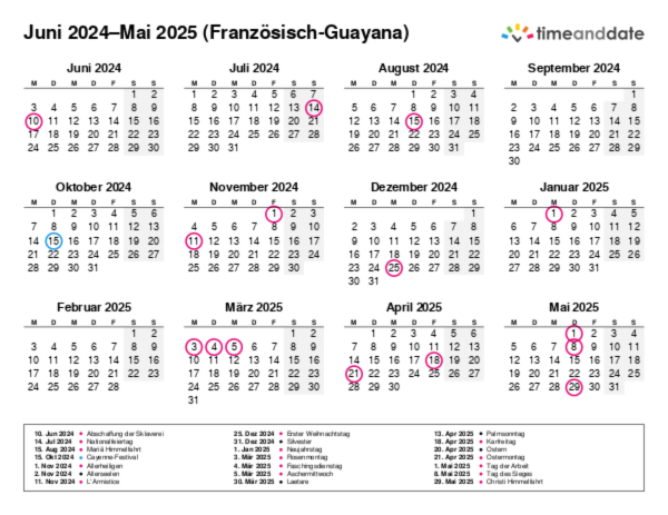 Kalender für 2024 in Französisch-Guayana