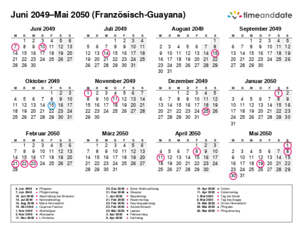 Kalender für 2049 in Französisch-Guayana