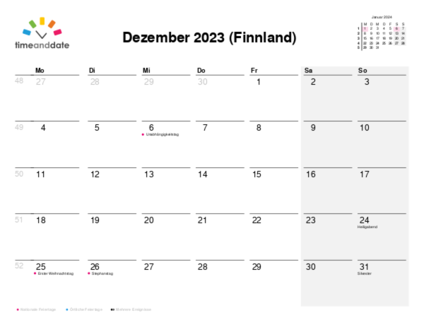 Kalender für 2023 in Finnland