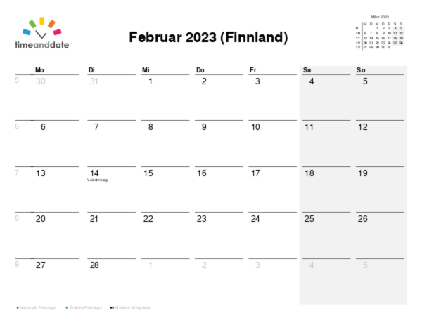 Kalender für 2023 in Finnland