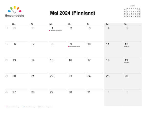 Kalender für 2024 in Finnland
