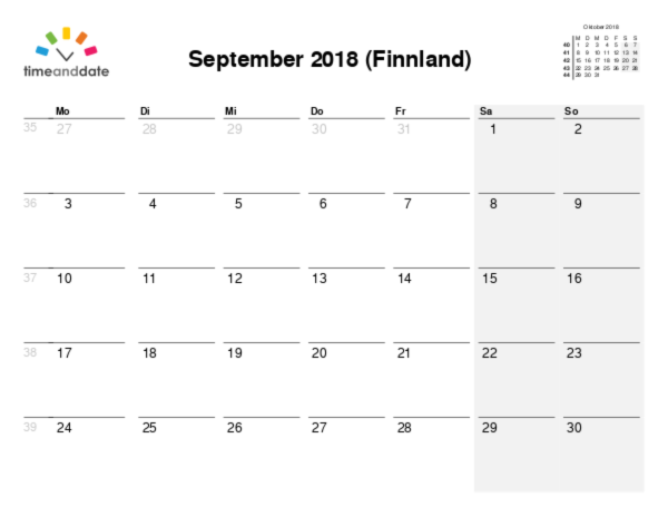 Kalender für 2018 in Finnland